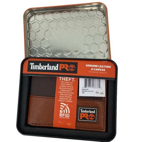 Timberland Mens RFID Wallet Passcase Brown Pro Leather With ID Slot Gift Box - Picture 1 of 9